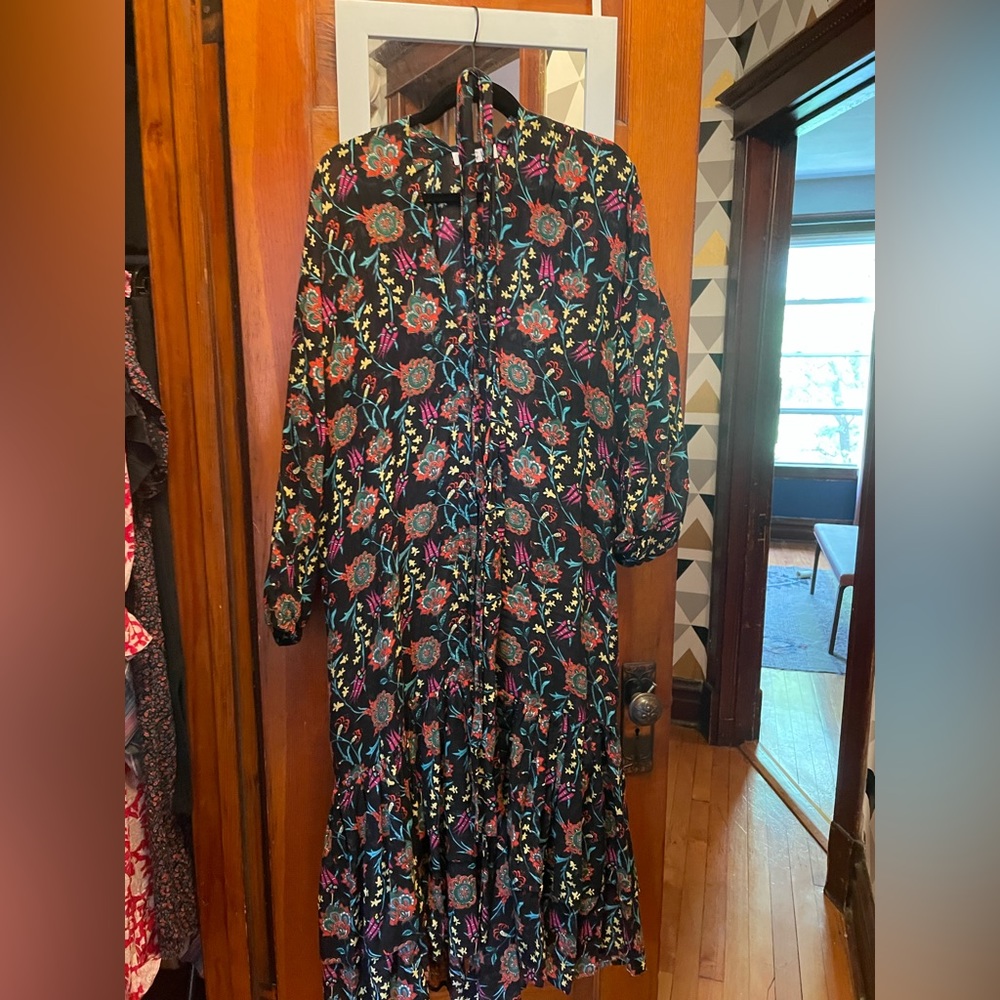 Shop Mecla patterned dress with belt